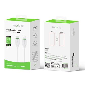 Rixus RX2017L Data Sync And Fast Charge Cable Type-C To Lightning 300cm