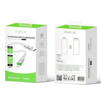 Rixus RXUC21L Auto Disconnect USB-C To Lightning Cable White