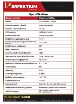 Perfektium PF LiFePo4 12.8V 100Ah LN3 Lithium Accu