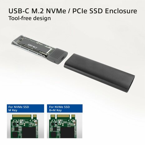 ACT USB-C M.2 NVMe / PCIe SSD Behuizing, tool-free