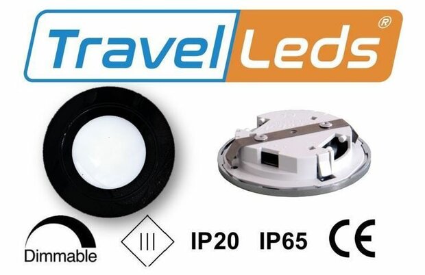 TravelLeds inb spot zwart 80mm 6+6 Leds 3K+6K klem