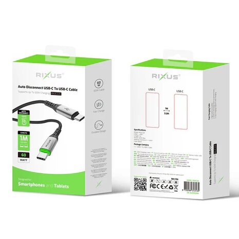 Rixus RXUC22C Auto Disconnect USB-C To USB-C Cable Black