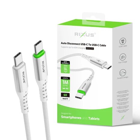 Rixus RXUC21C Auto Disconnect USB-C To USB-C Cable White