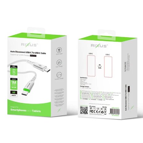 Rixus RXUC21C Auto Disconnect USB-C To USB-C Cable White