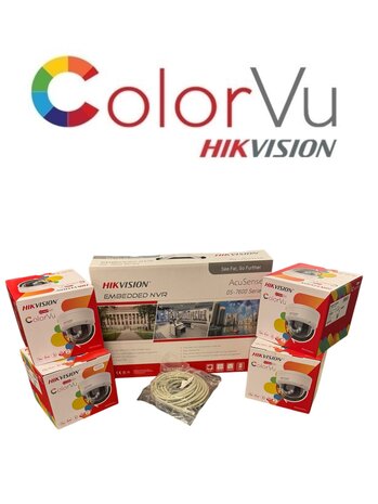 Camera set Hikvision DS-7604NXI-K1/4P met 4 x Hikvision DS-2CD1147G2H-LIU (2,8 mm) 4 MP ColorVu