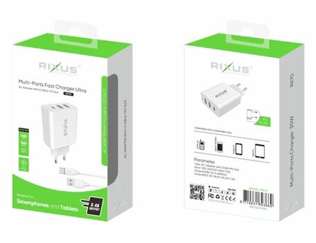 Rixus RX70 Multi-Ports Fast Charger Ultra White